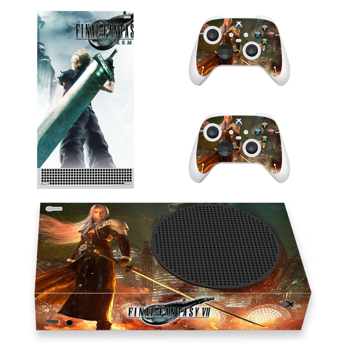 Final Fantasy 7 decal skin sticker for Xbox Series S console with controllers
