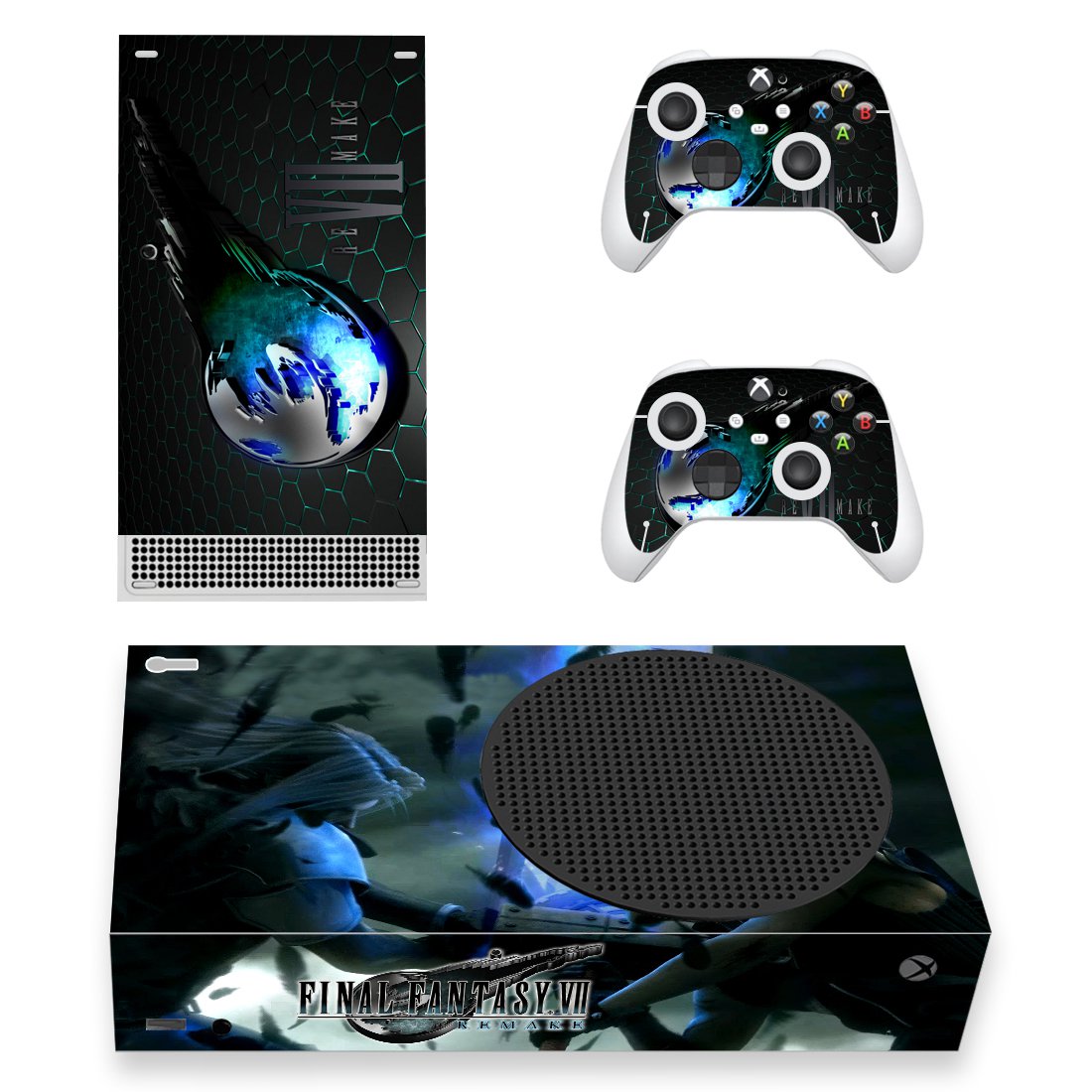 Final Fantasy 7 decal skin sticker for Xbox Series S console with controllers