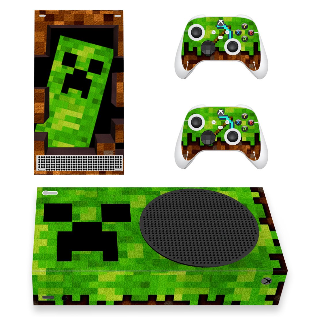 Minecraft decal skin sticker for Xbox Series S console with controllers