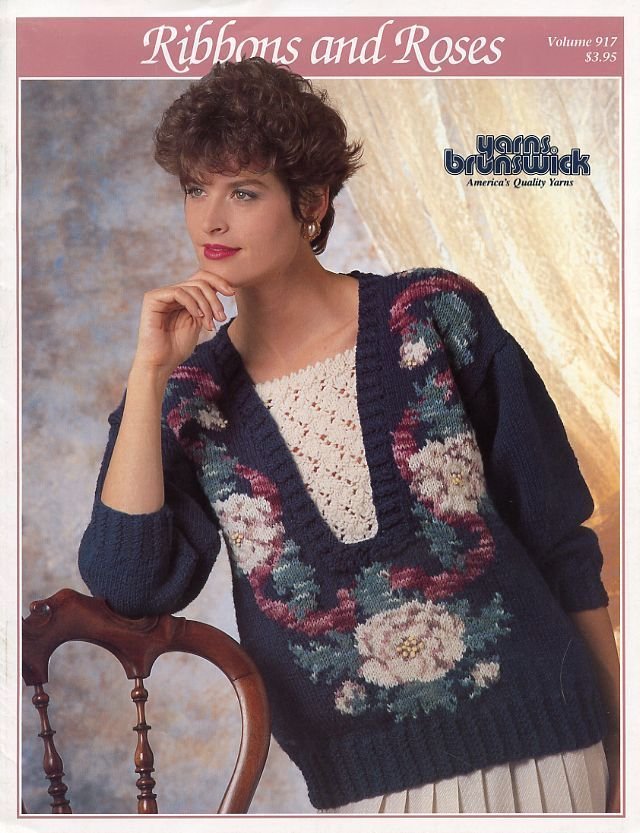 Women's Ribbons and Roses Sweater Sizes PXL Brunswick Knitting PATTERN
