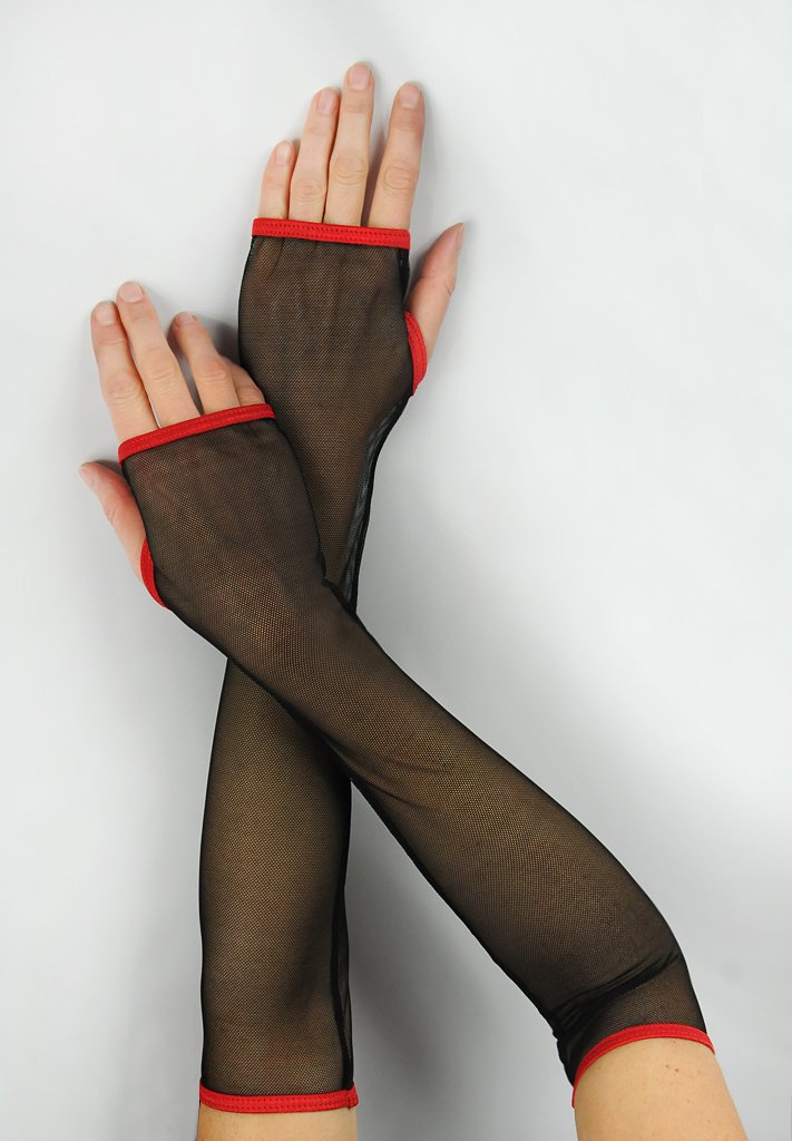 Sexy Fishnet And Red Elastic High Fashion Designer Gloves