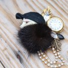 VINTAGE ART DECO PORCELAIN FLAPPER LADY W/ FUR &RHINESTONES BROOCH PIN Watch VINTAGE ART DECO PORCELAIN FLAPPER LADY W/ FUR &RHINESTONES BROOCH PIN Watch