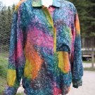RARE DIANE GILMAN Top sz Sm Batiked Tyedye Teal Blue Silk Blouse Wearable Art RARE DIANE GILMAN Top sz Sm Batiked Tyedye Teal Blue Silk Blouse Wearable Art