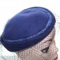 Vtg 30 40s Hat Navy Blue Cloche Wool Up Brim French Netting