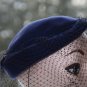 Vtg 30 40s Hat Navy Blue Cloche Wool Up Brim French Netting