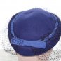 Vtg 30 40s Hat Navy Blue Cloche Wool Up Brim French Netting