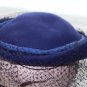 Vtg 30 40s Hat Navy Blue Cloche Wool Up Brim French Netting