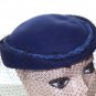 Vtg 30 40s Hat Navy Blue Cloche Wool Up Brim French Netting