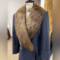 Beaver Fur Collar Wool Pea Coat sz M