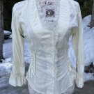 Scully white cotton prairie western ribbon lace blouse XS 3/4 sleeve corset