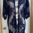 Boho Open Front Duster Cardigan Size XL Embroidered Navy Blue Lace Mesh Cover Up Boho Open Front Duster Cardigan Size XL Embroidered Navy Blue Lace Mesh Cover Up