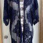 Boho Open Front Duster Cardigan Size XL Embroidered Navy Blue Lace Mesh Cover Up