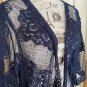 Boho Open Front Duster Cardigan Size XL Embroidered Navy Blue Lace Mesh Cover Up