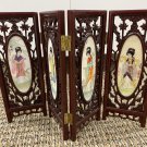 4 Panel Asian Mini Hinged Screen Detailed Geisha Girls Floral Table Art 12” tall 4 Panel Asian Mini Hinged Screen Detailed Geisha Girls Floral Table Art 12” tall