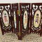 4 Panel Asian Mini Hinged Screen Detailed Geisha Girls Floral Table Art 12â tall