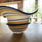 Murano Style Block Crystal Hat Hand Blown Glass Large Candy Dish Bowl