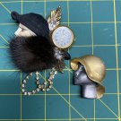 VTG Bonetto Broochs Pin Painted Face Lady Watch Rhinestone Mink Fur leather hat VTG Bonetto Broochs Pin Painted Face Lady Watch Rhinestone Mink Fur leather hat