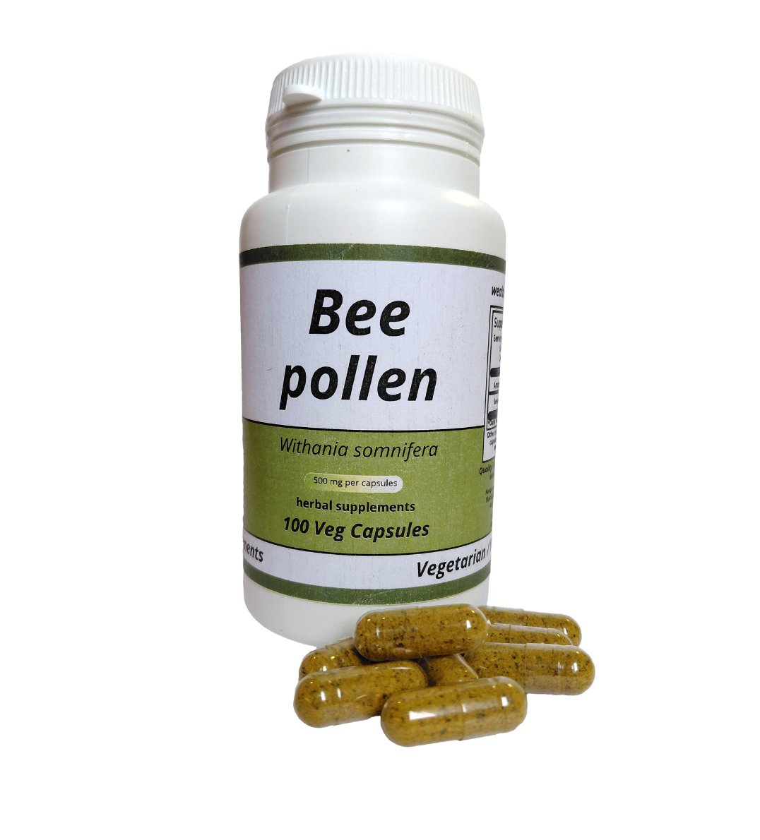 Bee pollen Capsules - 500 mg  100 Vegan Capsules Herbal