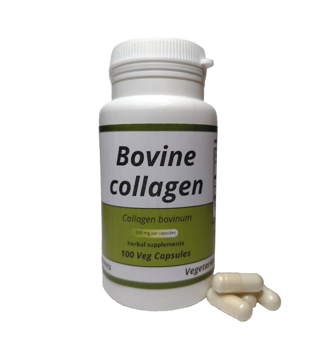 Bovine collagen  100 Capsules - 500 mg  100 Vegan Capsules Herbal