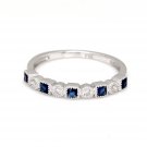 0.16 Ct Natural Diamond & 0.20 Carat Blue Supphire Band Ring by Tanache in 10KT Gold for Women