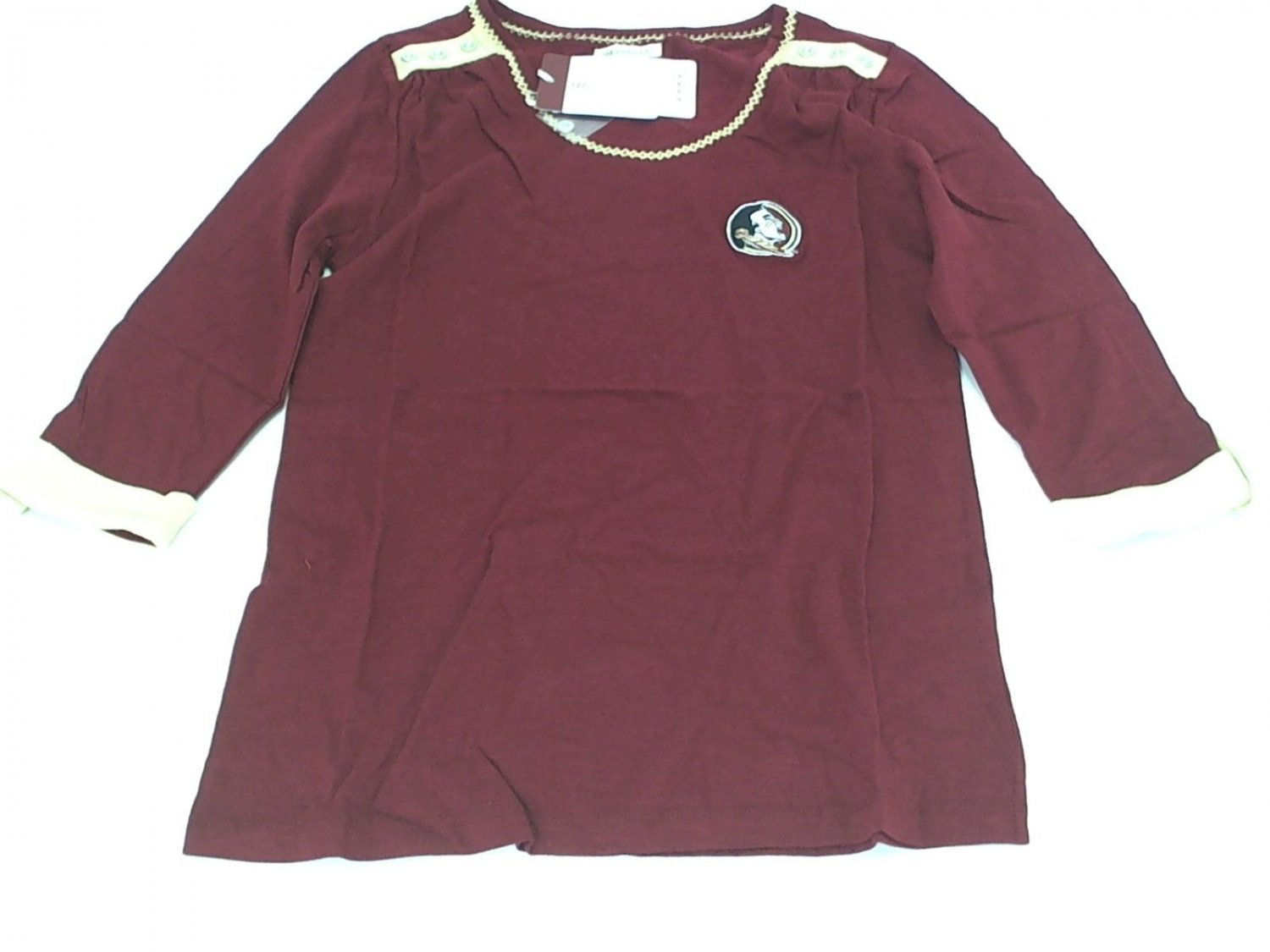 NCAA FSU Florida State Seminoles Womens 3/4 Roll up Sleeve Top Garnet & Gold SM