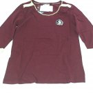 NCAA FSU Florida State Seminoles Womens 3/4 Roll up Sleeve Top Garnet & Gold SM