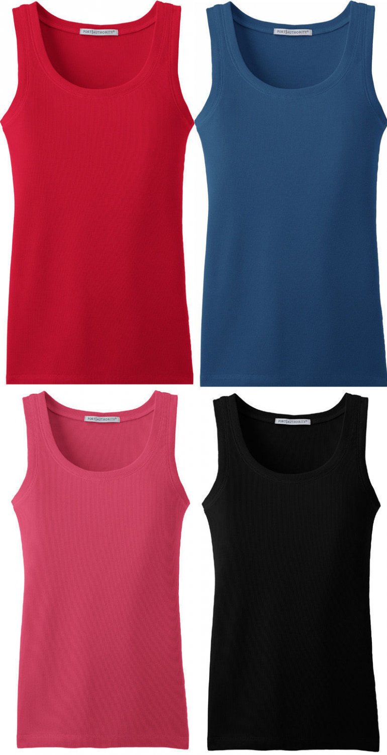 New Port Authority Ladies New Double Needle Sleeveless Rib Stretch Tank Top Free