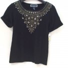 Karen Scott Womens Embroidered Short Sleeve T-Shirt Casual Black Medium