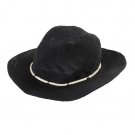 Vince Camuto Open Weave Floppy Panama Hat Metal And Rope Accent Black Adjustable