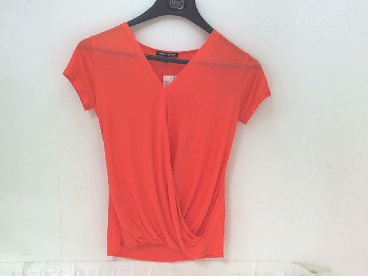 Cable & Gauge Womens Cap Sleeve V-Neck Drape Front Top Geranium Small NWT
