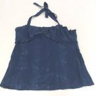 Spicy Girl Juniors Bodice Style Tie Neck Embroidered Lined Top Blue Small