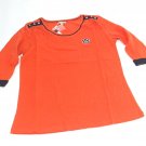 NCAA AU Auburn Tigers Womens 3/4 Roll up Sleeve Top Orange & Navy Blue Medium