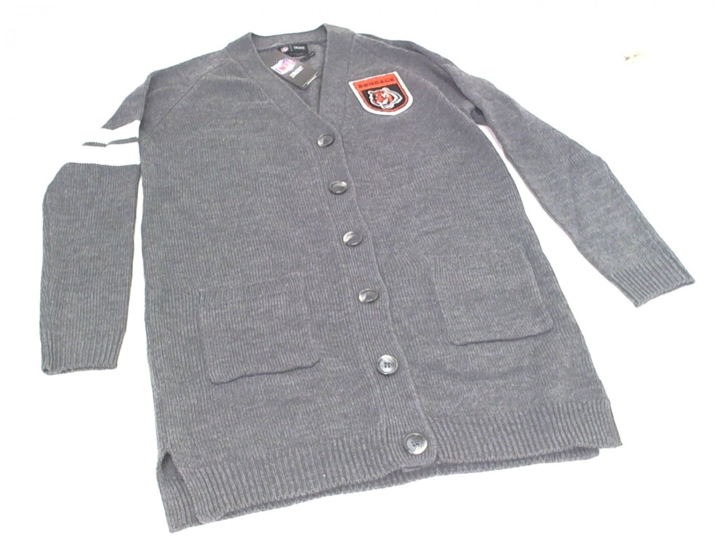 NFL Team Apparel Cincinnati Bengals Womens Varsity Cardigan Sweater Sm/Med Gray