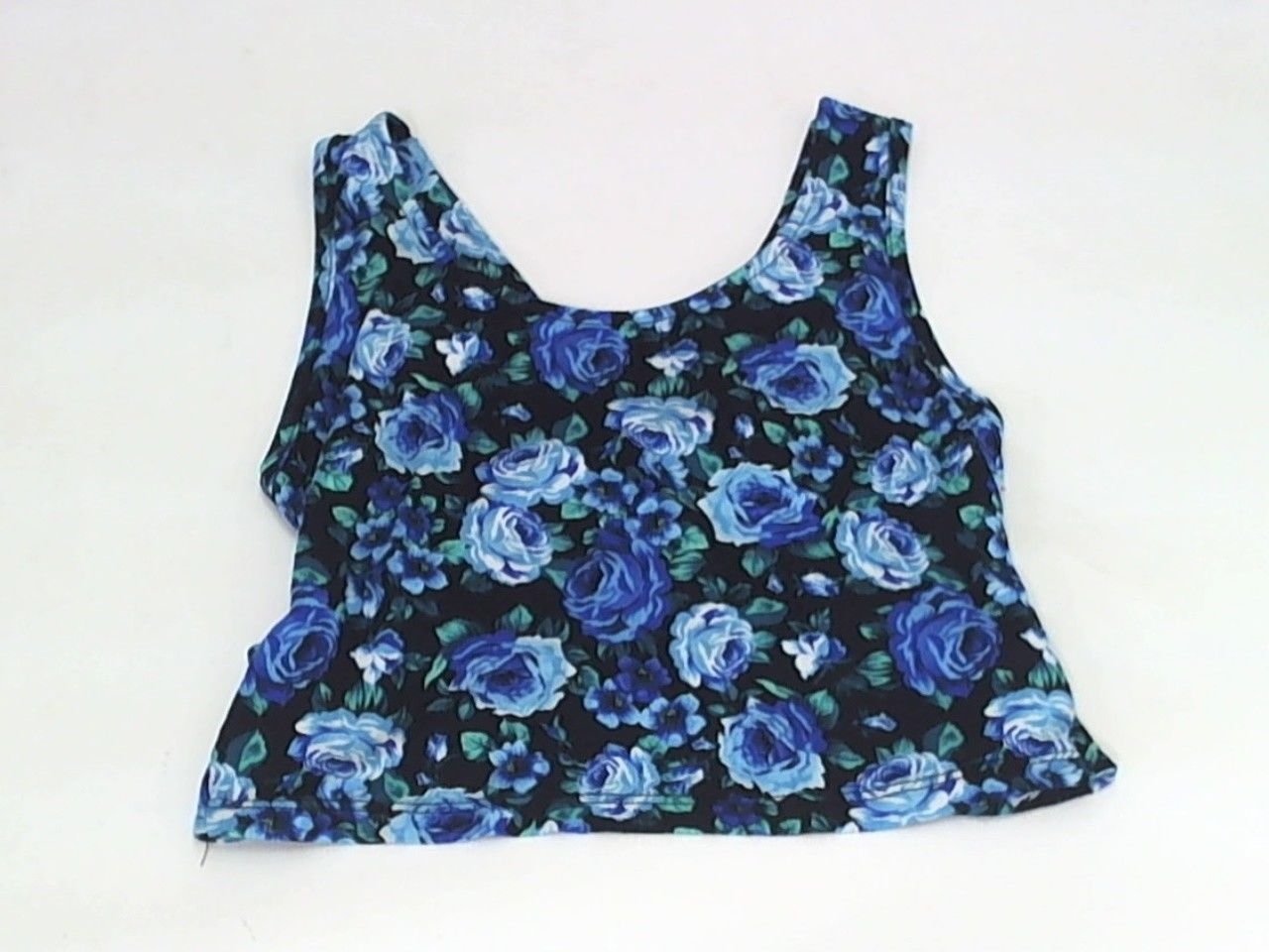 Cherry Mellow Juniors Floral Crop Top Cross Back Floral Black/Blue Med NWOT