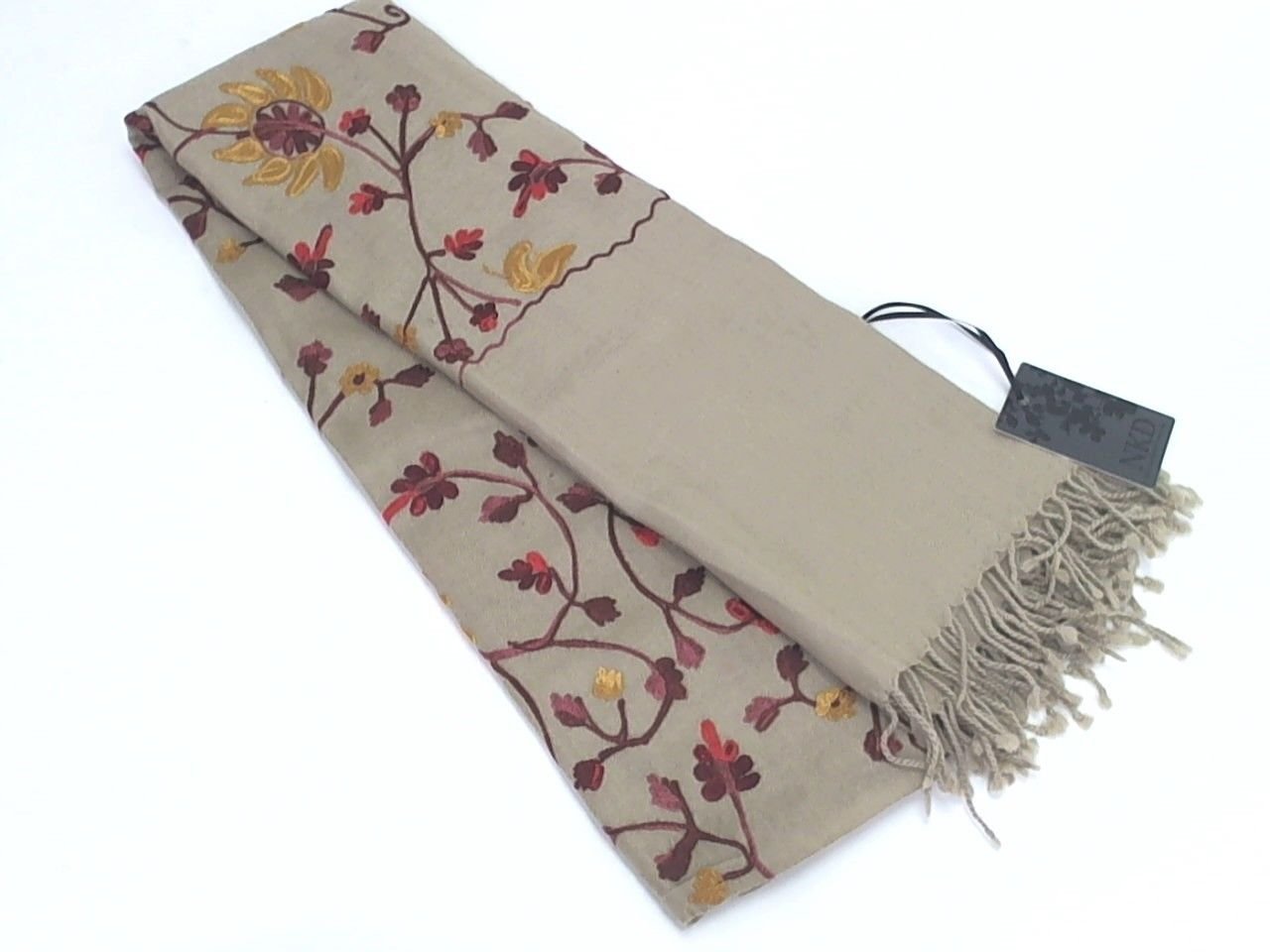 Naturally Knotty Designs NKD Womens Embroidered 100% Wool Scarf 28" by 78" NWT
