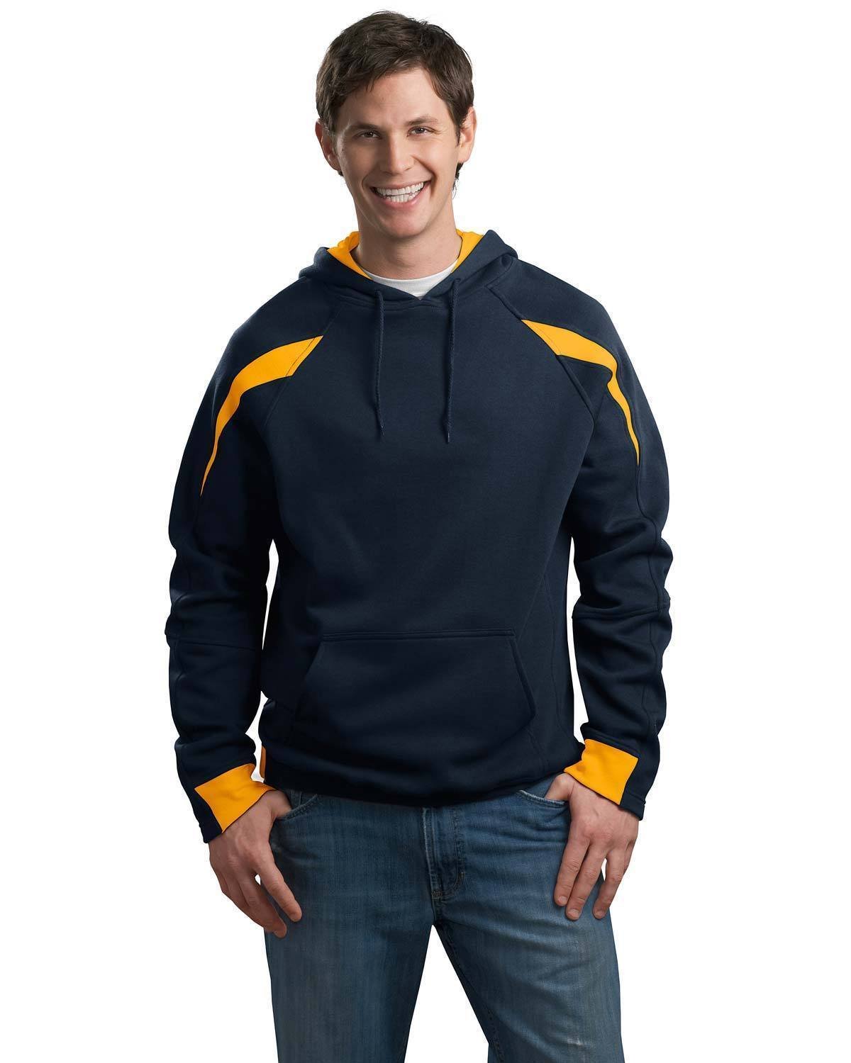 Sport-Tek Color-Spliced Pullover Hooded Hoodie Sweatshirt XS Navy/Athletic Gold