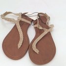 Aeropostale Womens Prince & Fox Skinny Braid T-Strap Sandals Flip Flop Brown 8