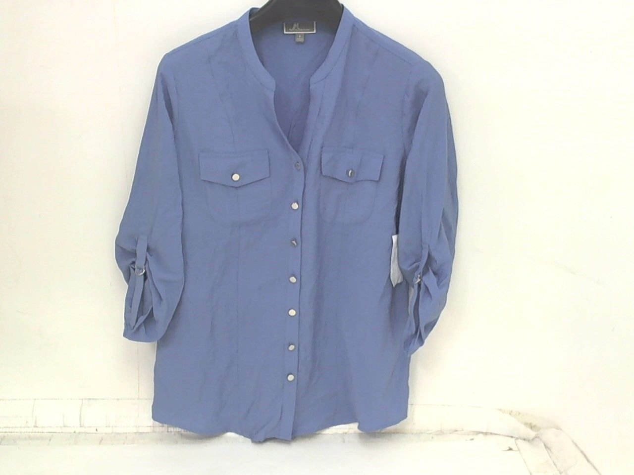JM Collection Womens Button Up Roll Sleeve Blouse Lakeview Blue Size 6
