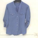 JM Collection Womens Button Up Roll Sleeve Blouse Lakeview Blue Size 6