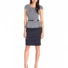 Connected Apparel Womens Cap Sleeve Dot Peplum with Belt Navy/White Size 12