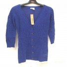 DKNY Jeans Womens Cardigan Crochet Blue/Purple 3/4 Sleeve Button Up Size Med