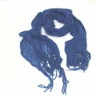 Authentic CEJON Women 100% Acrylic Knitted Fringed Tassel Wrap Scarf 11X66 Blue