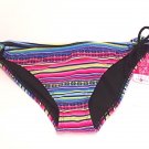 Hula Honey Womens Black Printed Striped Side Tie Bikini Swim Bottom Separates S