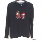 Karen Scott Womens Holiday Bicycle Embelished Long Sleeve T-Shirt Black L