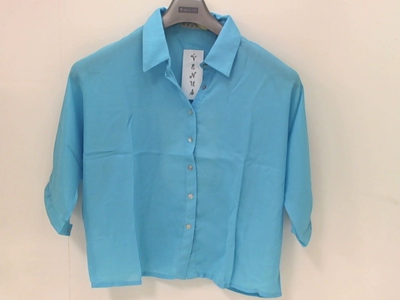 Venus Womens Collared Button Up Dolman Sleeve Open Back Blouse Turquoise Lrg
