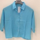 Venus Womens Collared Button Up Dolman Sleeve Open Back Blouse Turquoise Lrg