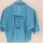 Venus Womens Collared Button Up Dolman Sleeve Open Back Blouse Turquoise Lrg