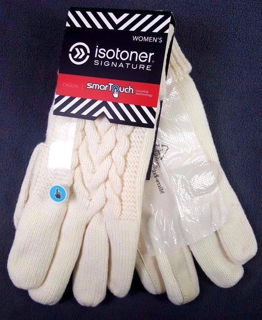 Isotoner Womens Signature Touchscreen Enabled Triple Cable Knit Ivory Gloves NWT