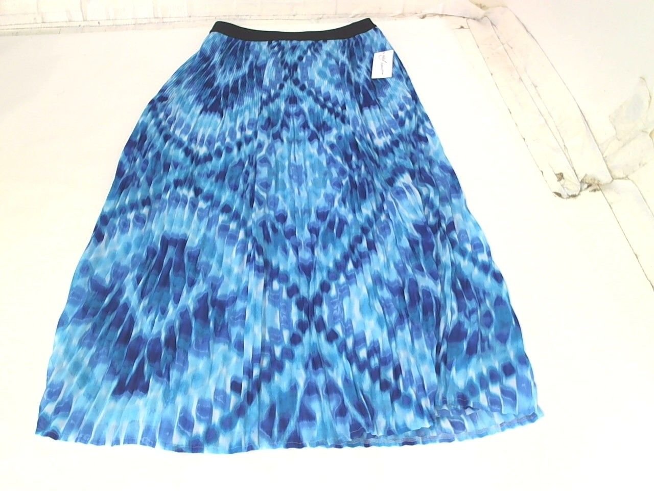 NY Collection Womens Pleated Lined Maxi Skirt Blue Geometric Small