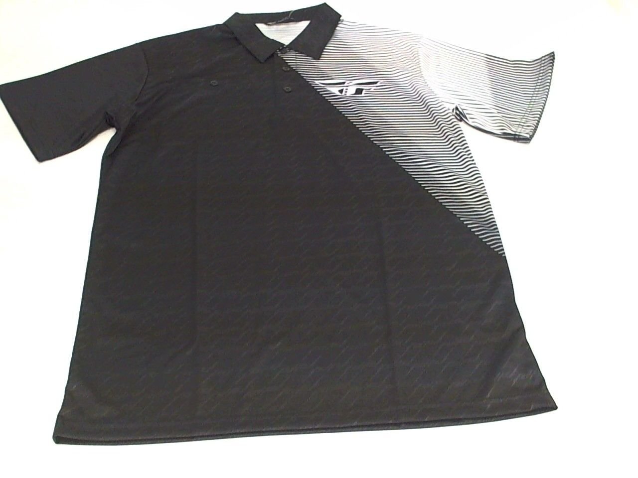 Fly Racing Pit Polo 3 Button Black & White Shirt (mens Slim fit) Small